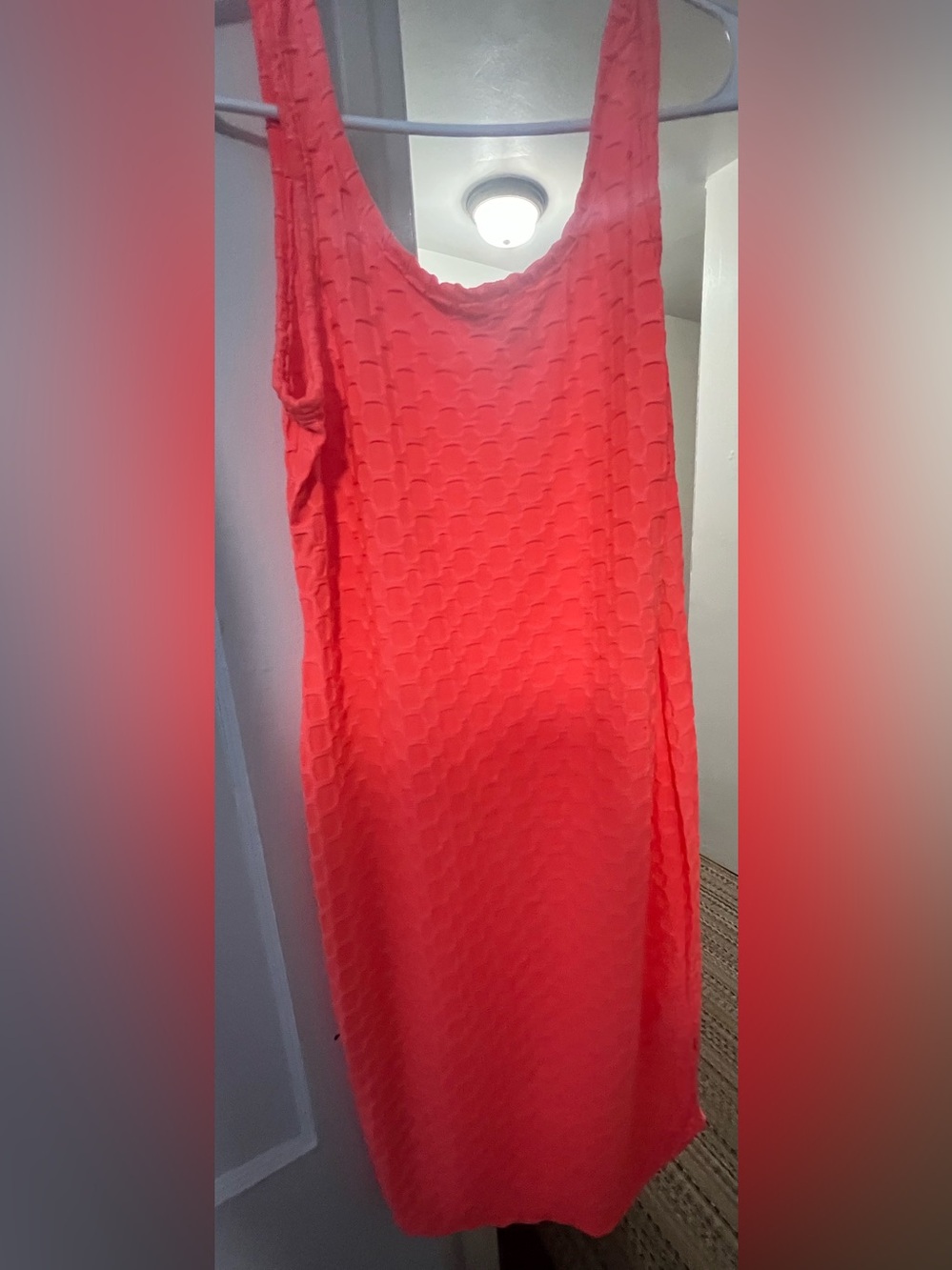 🌹4/35 Love Sleeveless Textured Coral-Red Shift Dress